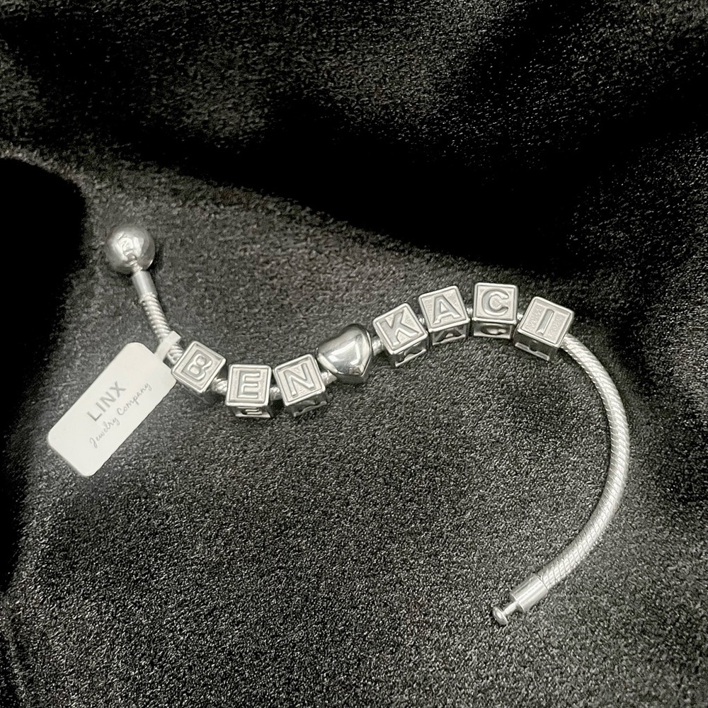 Linx Snake Chain Bracelet with Heart Extender and Custom Couple Name Beads